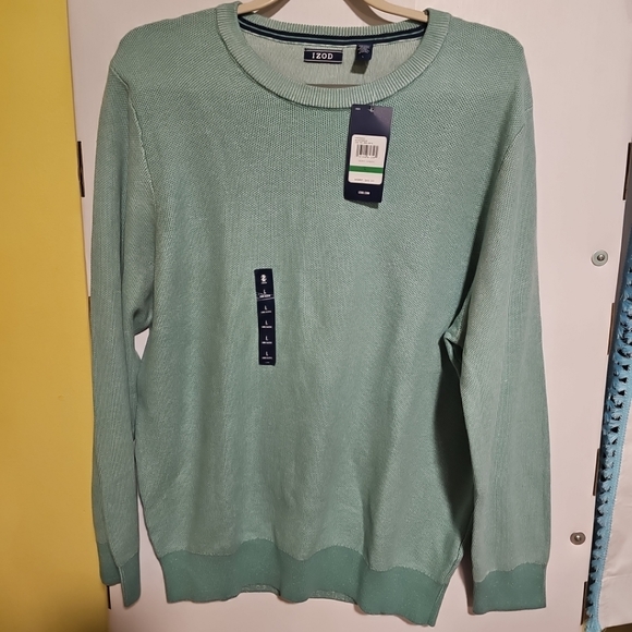 NWT Izod Men's Size Large Beryl Green Textured Crewneck Sweater Casual Or Dress - Picture 1 of 9